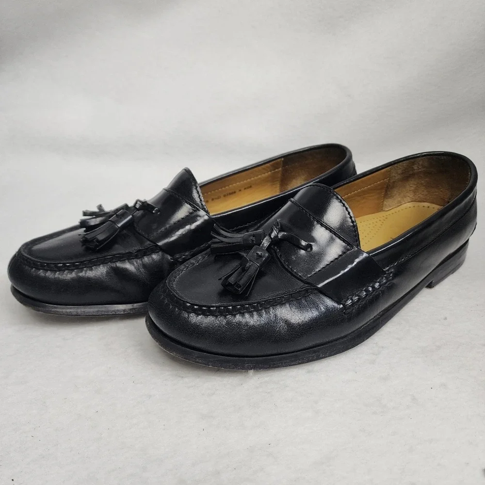 Cole Haan Pinch 03506 Men 8.5D Loafer Black Leather Tassel Moc Toe Slip On Shoes